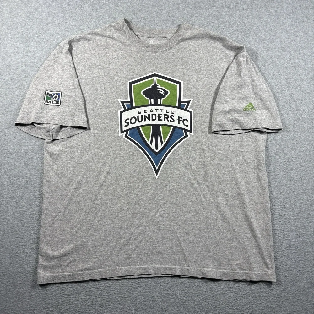 Adidas Seattle Sounders FC MLS Soccer T Shirt Mens 2XL Gray Crest Sportswear Y2K